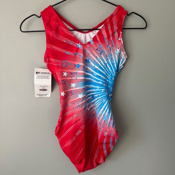 Nwt GK USA Red White Blue Womens Leotard AXS - Picture 2 of 2